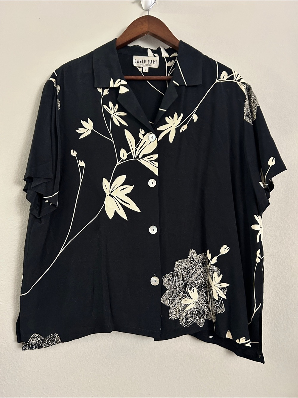 David Dart Collection Black Floral Cotton Shirt – Size L | Vintage